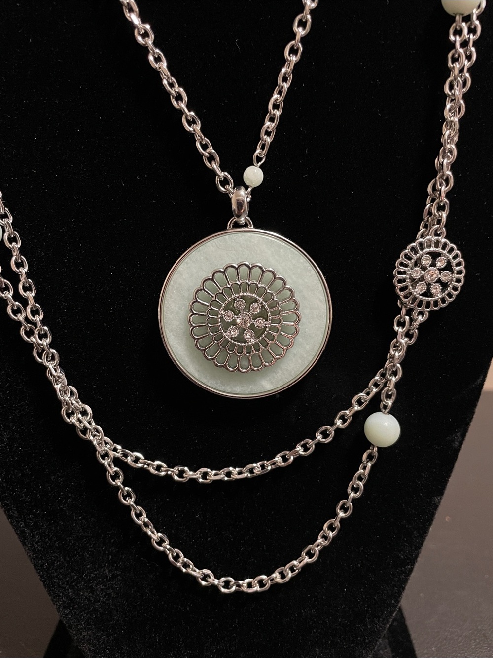 White House Black Market Silver-Tone Light Green Pendant Layered Necklace